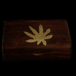 WOODEN TRINKET BOX WITH BRASS CANNBIS INLAY- CURVED SHAPED