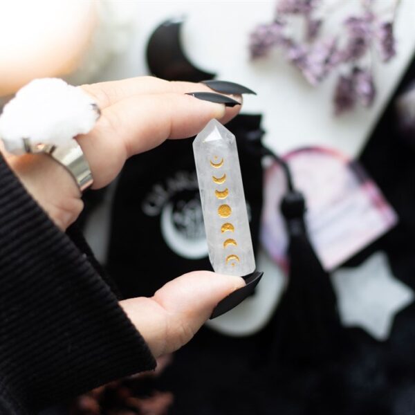 5cm Clear Quartz Moon Phase Crystal Point - Image 3