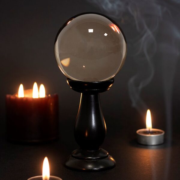 Small Smoke Grey Crystal Ball on Stand - Image 2