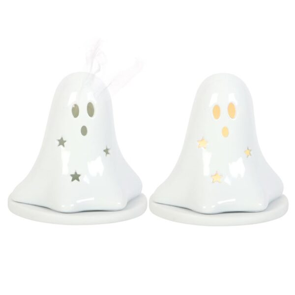 Ceramic Ghost Tealight and Incense Cone Holder