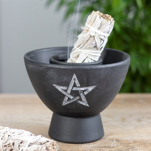 Black Pentagram Terracotta Smudge Bowl - Image 4