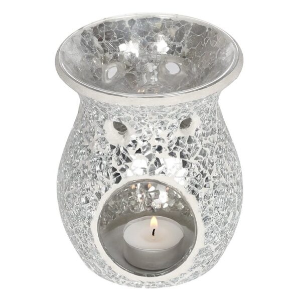 Large Silver Crackle Oil Burner - Image 2