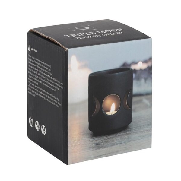Small Black Triple Moon Cut Out Tealight Holder - Image 3