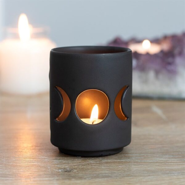 Small Black Triple Moon Cut Out Tealight Holder - Image 4