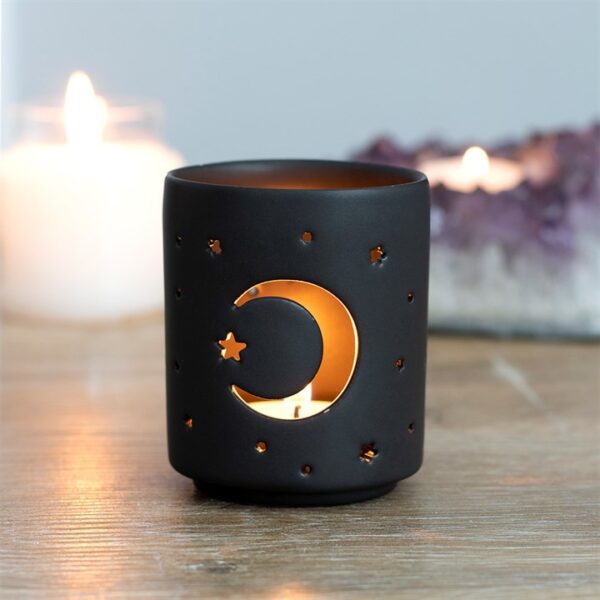 Small Black Mystical Moon Cut Out Tealight Holder - Image 4
