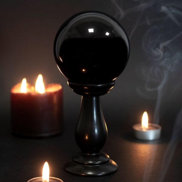 Small Black Crystal Ball on Stand - Image 2