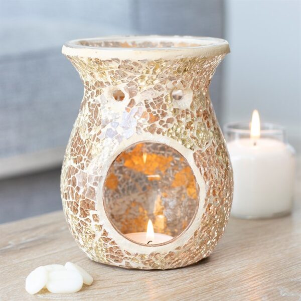 Large Gold Crackle Glass Oil Burner - Image 4
