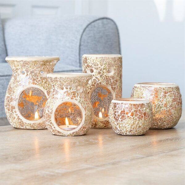 Large Gold Crackle Glass Oil Burner - Image 5
