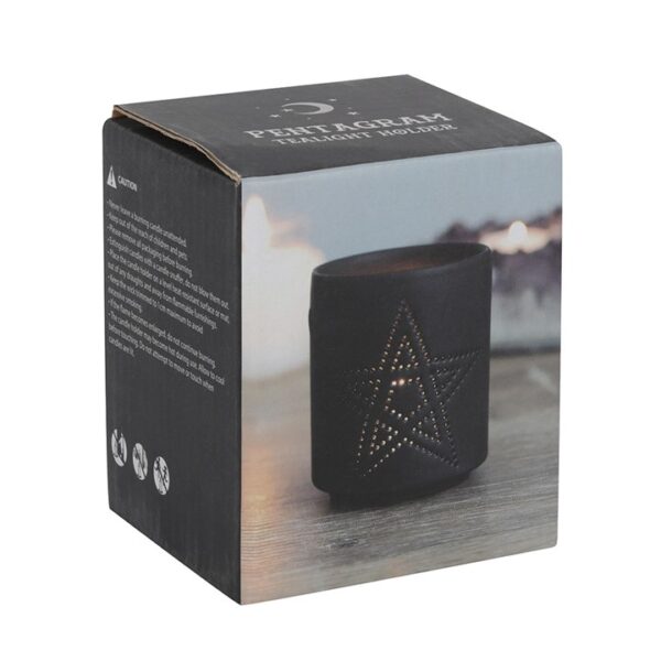 Small Black Pentagram Cut Out Tealight Holder - Image 2