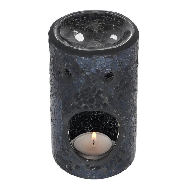 Black Crackle Glass Pillar Oil Burner - Image 2