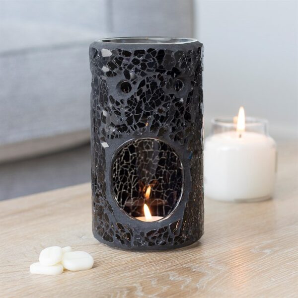 Black Crackle Glass Pillar Oil Burner - Image 4
