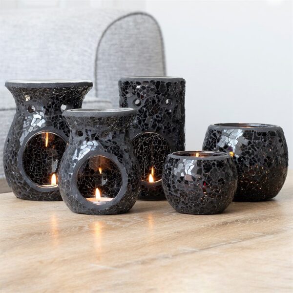 Black Crackle Glass Pillar Oil Burner - Image 5
