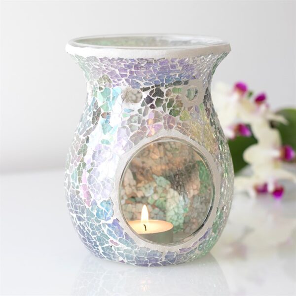 Large Light Blue Iridescent Crackle Oil Burner - Image 4