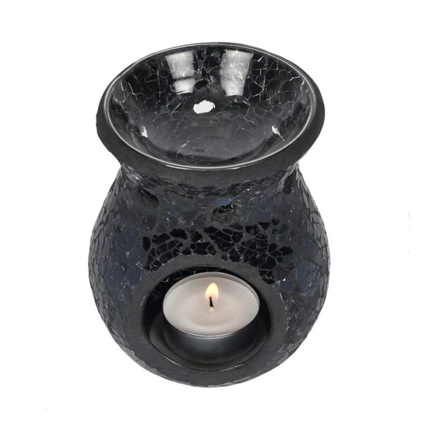 Small Black Crackle Glass Oil Burner - Image 2