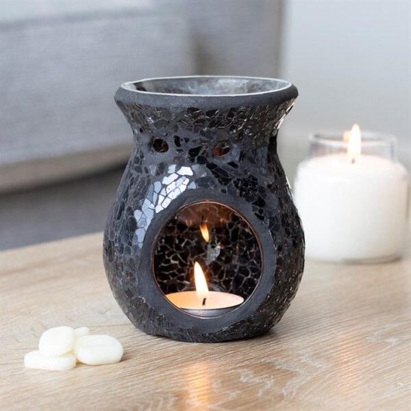 Small Black Crackle Glass Oil Burner - Image 4