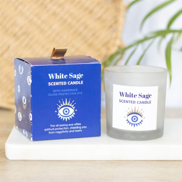 All Seeing Eye White Sage Crystal Chip Protection Candle - Image 5