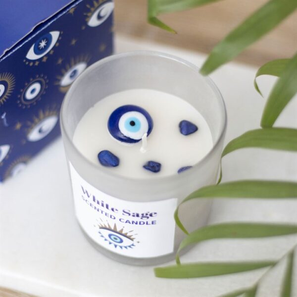 All Seeing Eye White Sage Crystal Chip Protection Candle - Image 6