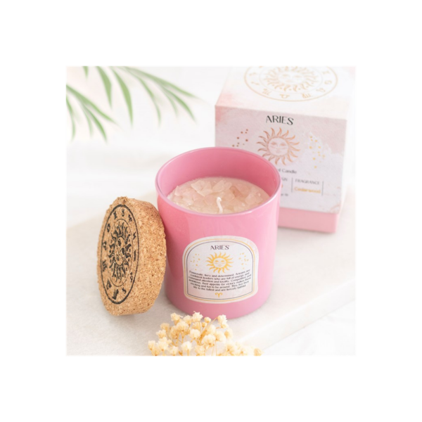 Aries Cedarwood Gemstone Zodiac Candle - Image 2