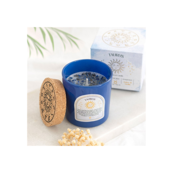 Taurus Amber & Vanilla Gemstone Zodiac Candle - Image 2