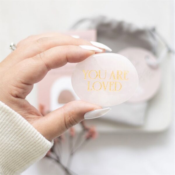 You Are Loved Rose Quartz Crystal Palm Stone - Image 5