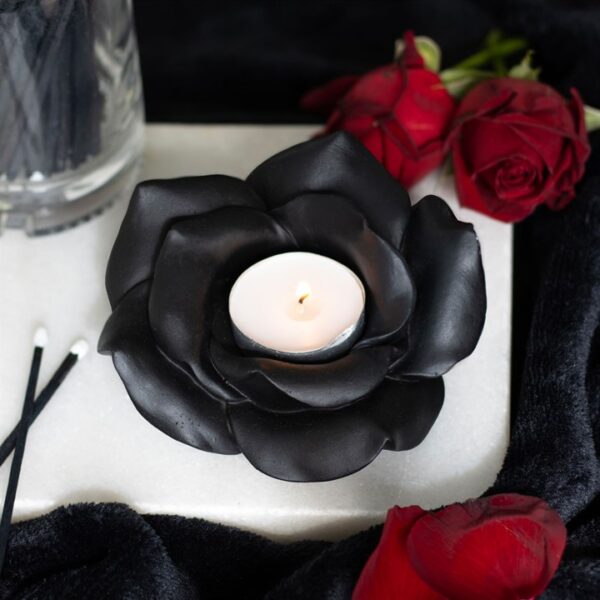 Black Rose Resin Tealight Candle Holder - Image 4