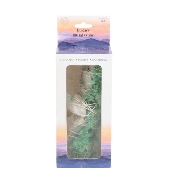 6in Ritual Wand Smudge Stick with White Sage, Abalone and Quartz - Image 4