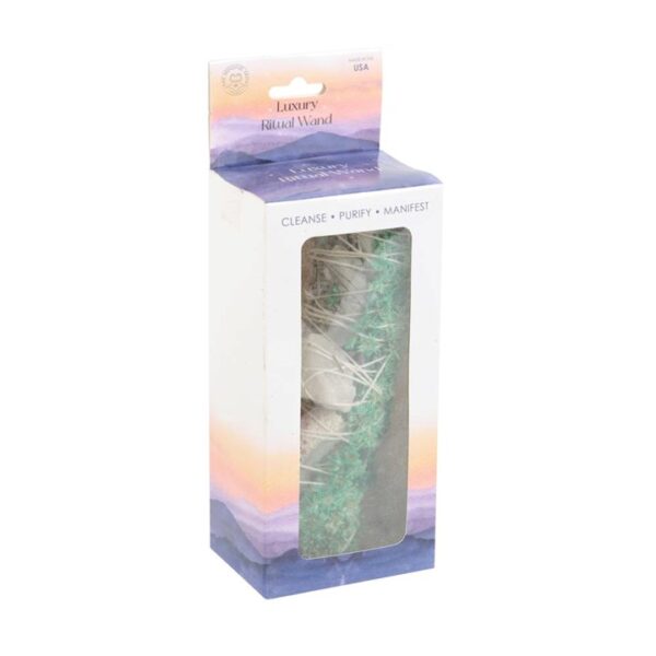 6in Ritual Wand Smudge Stick with White Sage, Abalone and Quartz - Image 5