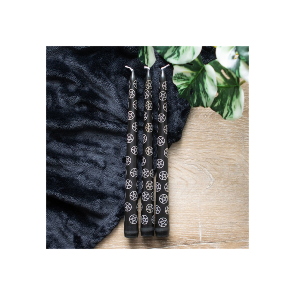 Set of 3 Black Magic Pentagram Taper Candles - Image 2