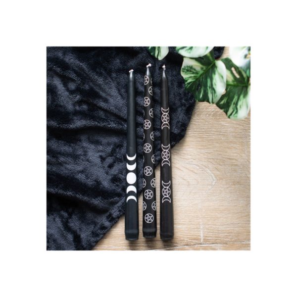 Set of 3 Black Magic Mystical Taper Candles - Image 2