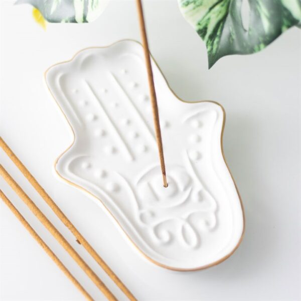 White Hamsa Hand Incense Stick Holder - Image 4