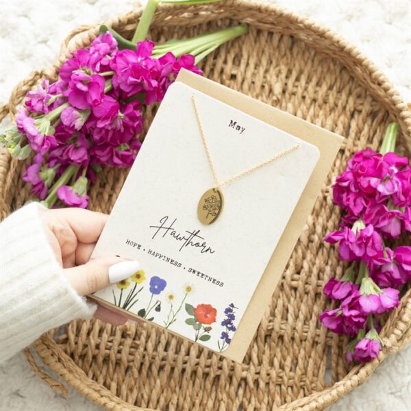 May Hawthorn Birth Flower Necklace Card - Image 5