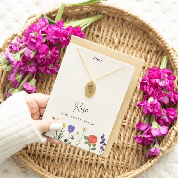 June Rose Birth Flower Necklace Card - Image 5