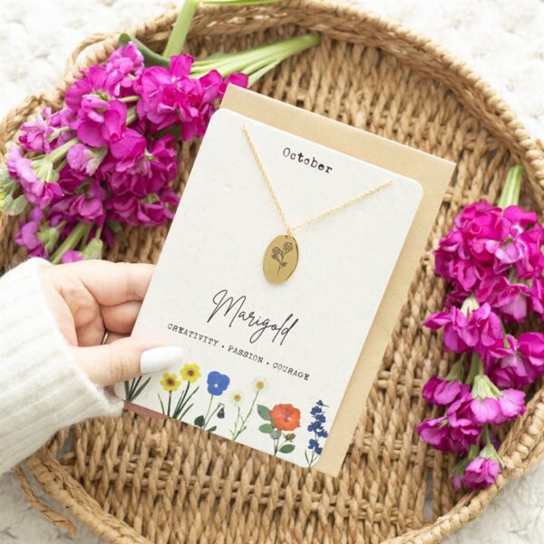 October Marigold Birth Flower Necklace Card - Image 5