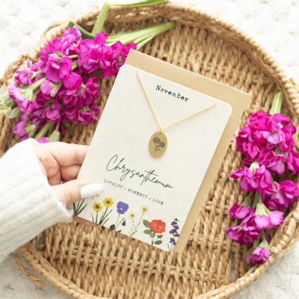 November Chrysanthemum Birth Flower Necklace Card - Image 5