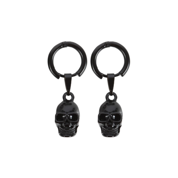 Black Stainless Steel Skull Earrings - Image 2