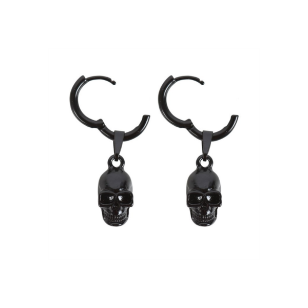 Black Stainless Steel Skull Earrings - Image 3