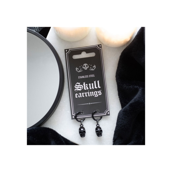 Black Stainless Steel Skull Earrings - Image 4