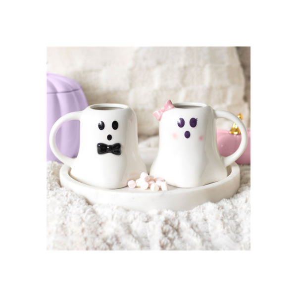 Mr and Mrs Boo Ghost Shaped Mug Set - Image 3