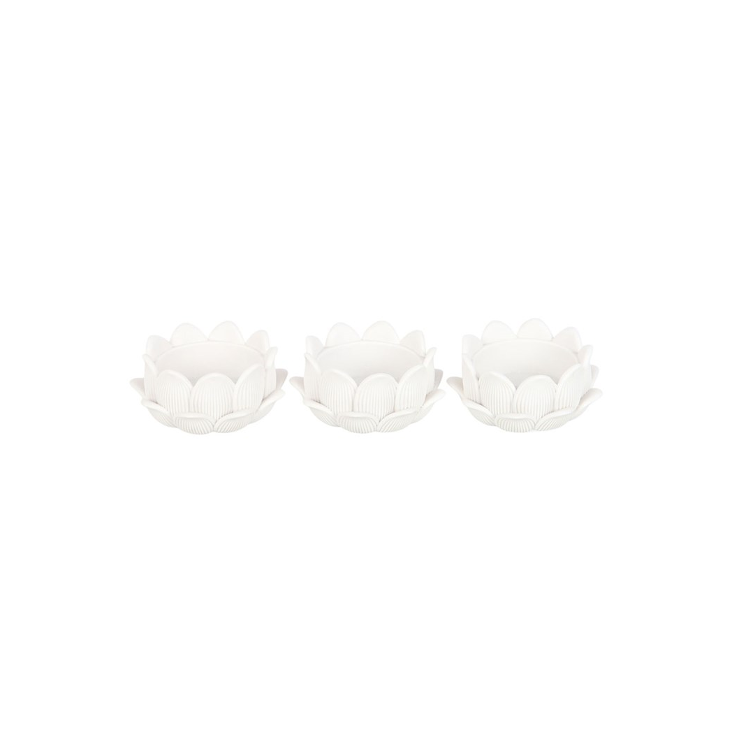 Set of 3 White Lotus Flower Tealight Holders - Image 2