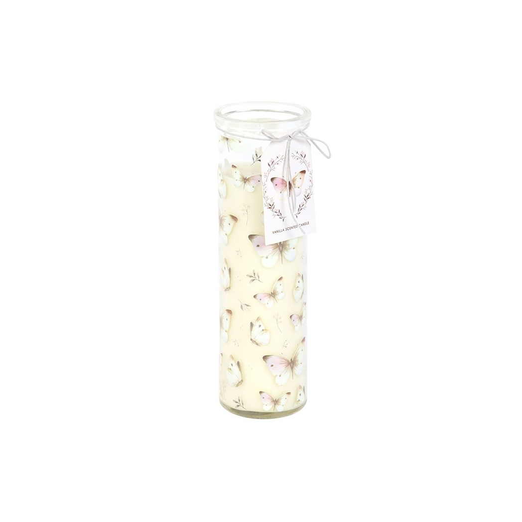 White Butterfly Print Vanilla Tube Candle - Image 2